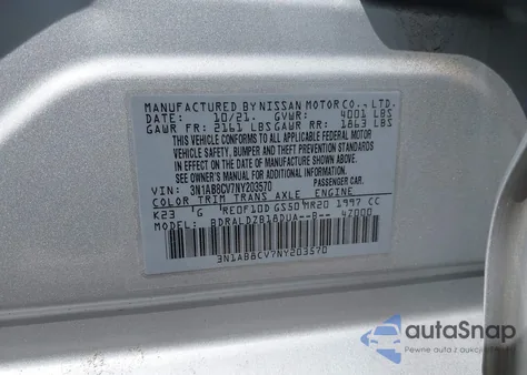 2022 Nissan Sentra Sv Xtronic Cvt from USA, damaged, VIN 3N1AB8CV7NY203570